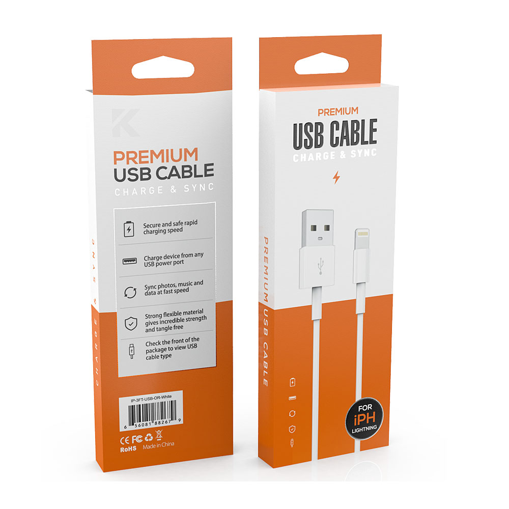iPHONE IOS Lightning to USB Strong and Durable Cable 3FT (White)